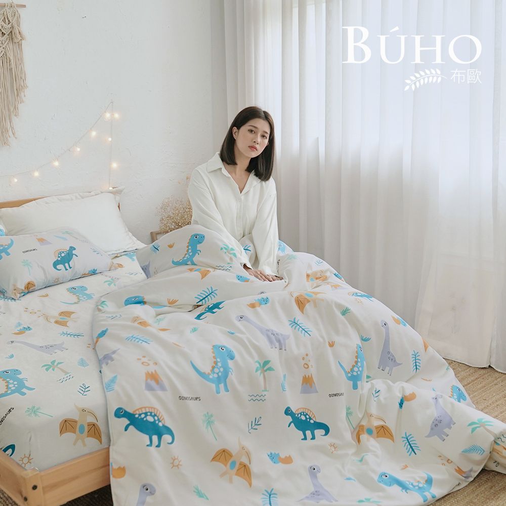 【BUHO布歐】台灣製LYOCELL萊賽爾雙人加大床包+8x7尺兩用被四件組/ 怪獸跑跑趴