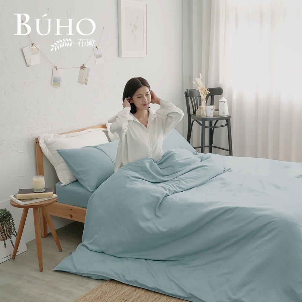 【BUHO布歐】台灣製LYOCELL萊賽爾5尺雙人床包(不含枕套被套)/ 水空色
