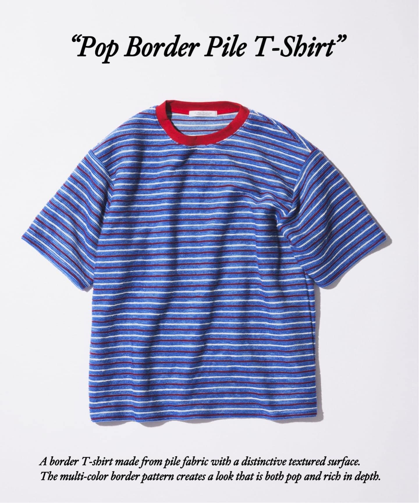 JS/POP BORDER PILE TEE/短袖上衣/藍色(044)/L