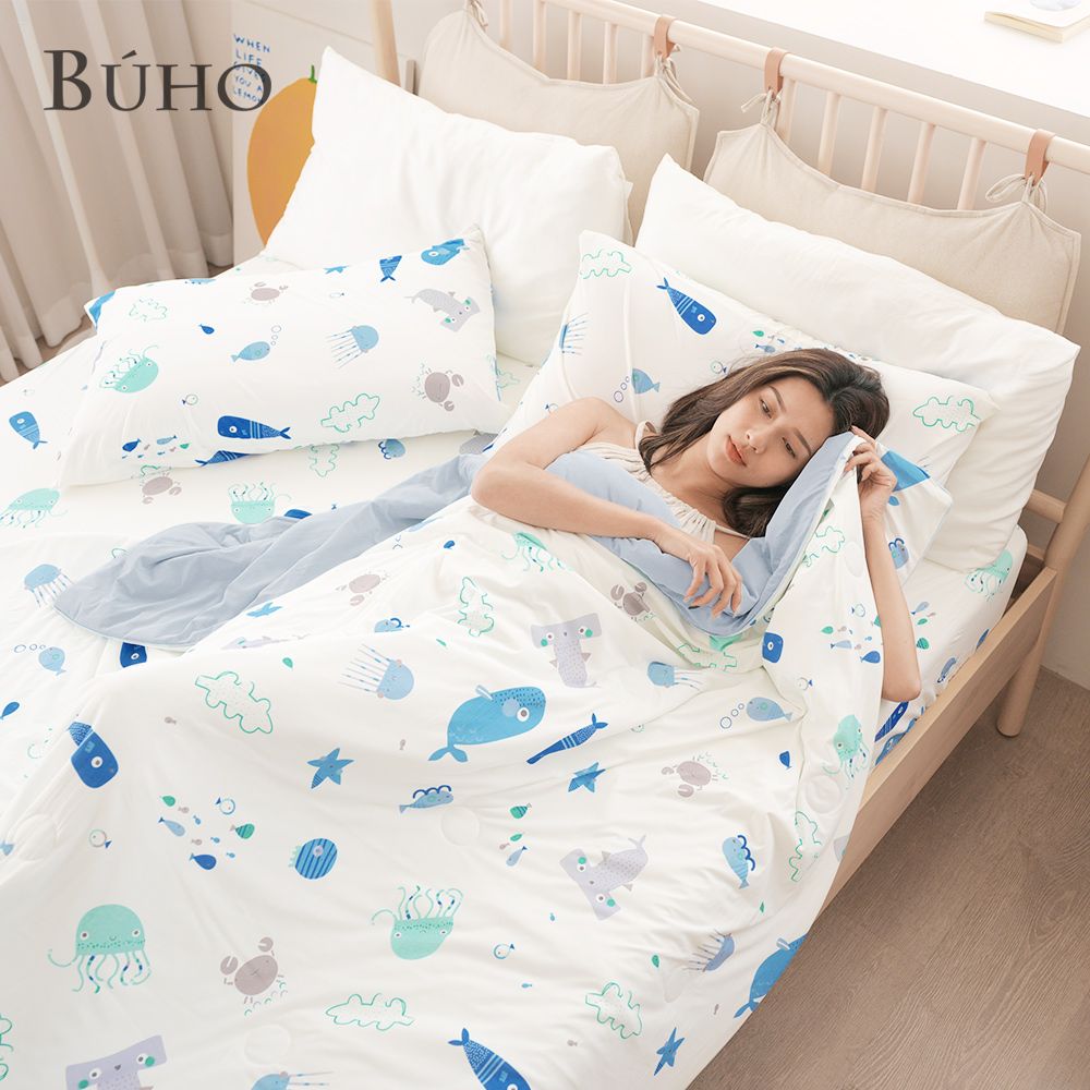 《BUHO布歐》零度冰眠紗｜涼感3.5尺單人床包枕套二件組/ 夏浪樂園