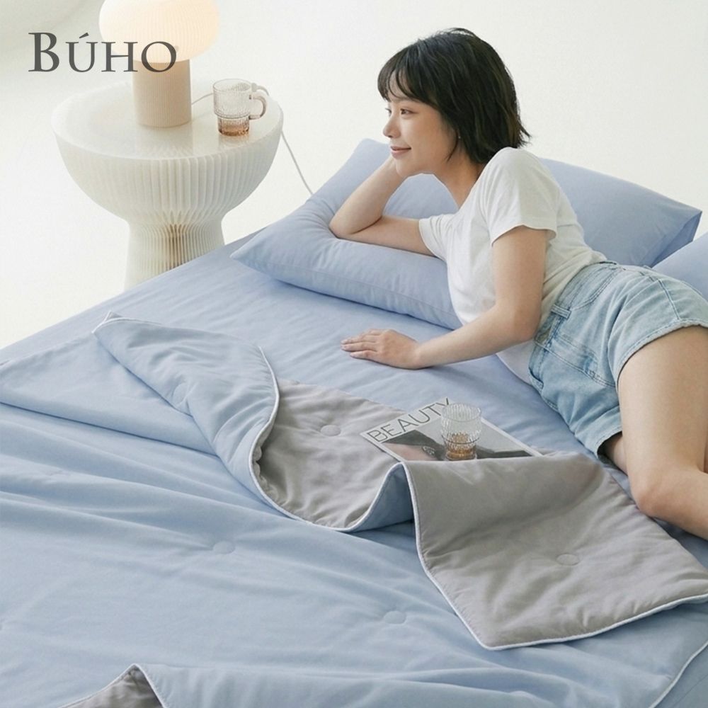 《BUHO布歐》零度冰眠紗｜涼感3.5尺單人床包枕套二件組/ 暮雲藍