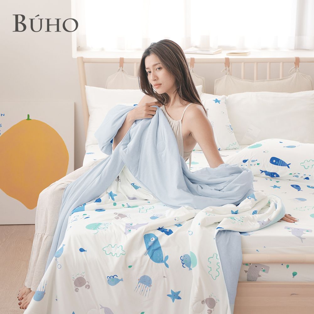 《BUHO布歐》零度冰眠紗｜涼感6尺雙人加大床包枕套+涼被(180x200cm)四件組/ 夏浪樂園