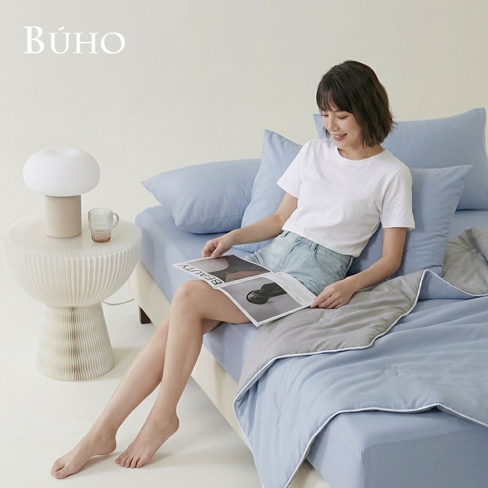 《BUHO布歐》零度冰眠紗｜涼感6尺雙人加大床包枕套+涼被(180x200cm)四件組/ 暮雲藍