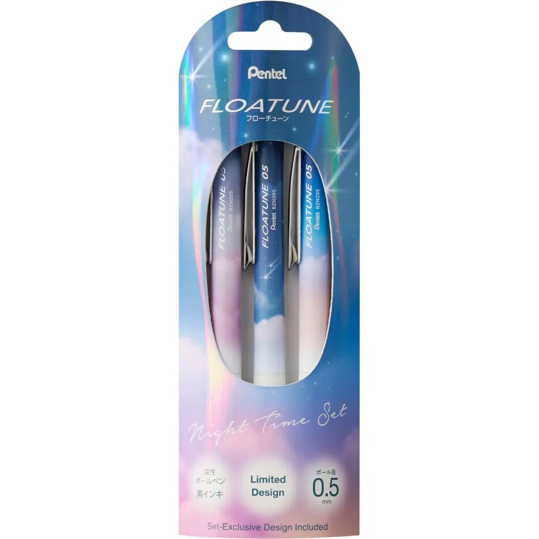 Pentel FLOATUNE 0.5按壓式輕滑鋼珠筆/ 夜晚/ 3入組