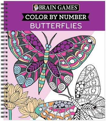 Brain Games - Color by Number: Butterflies - Stress-Free Adult Coloring Book with Tear-Out Pages Relaxing Activity for Paint by Numb