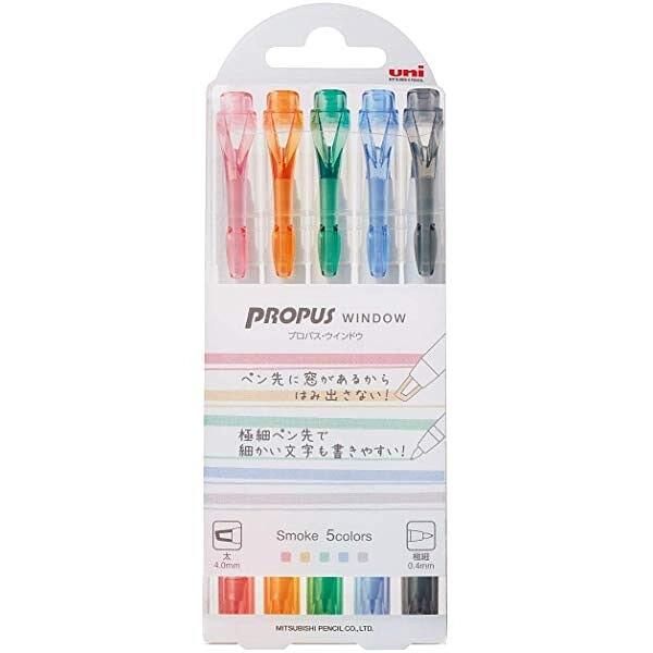 uni視窗螢光筆/ PUS-103T.5C3/ 5支入/ 煙灰綠+煙灰灰+煙灰藍+煙灰橘+煙灰紅