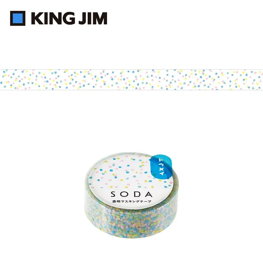 KING JIM Hitotoki Soda透明PET卷狀膠帶 第1彈/ 15MM/ 波點
