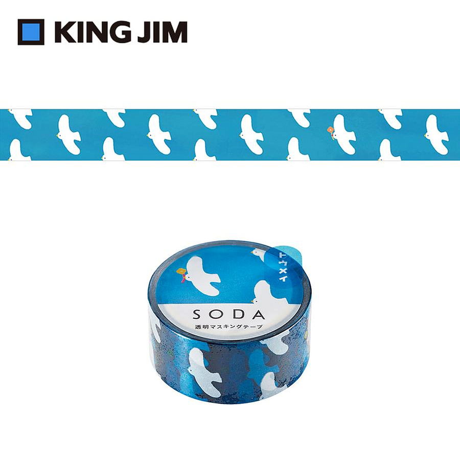 KING JIM Hitotoki Soda透明PET卷狀膠帶 第1彈/ 20MM/ 小鳥青空