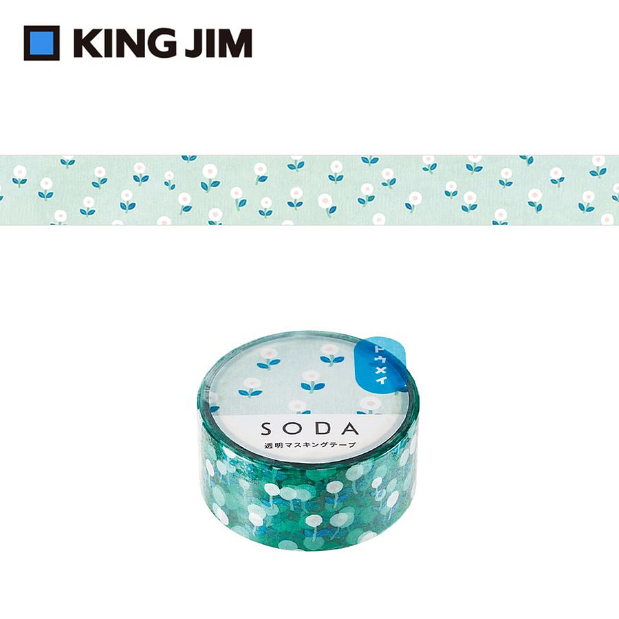 KING JIM Hitotoki Soda透明PET卷狀膠帶 第1彈/ 20MM/ 野原白花