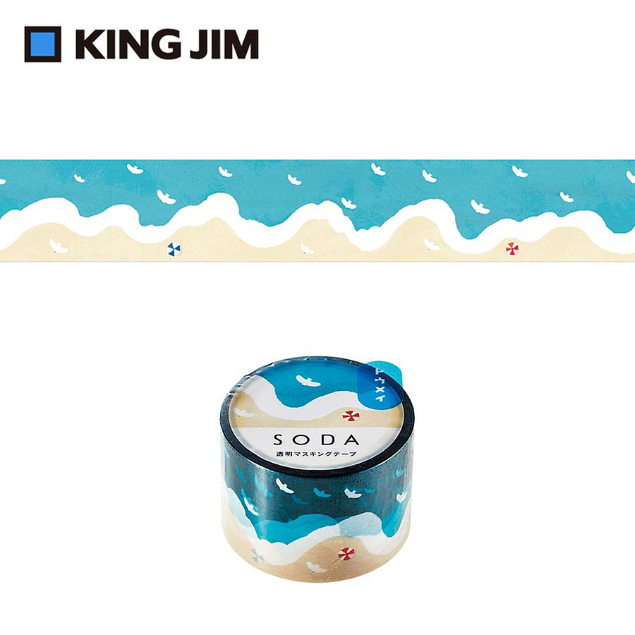 KING JIM Hitotoki Soda透明PET卷狀膠帶 第1彈/ 30MM/ 海濱沙灘
