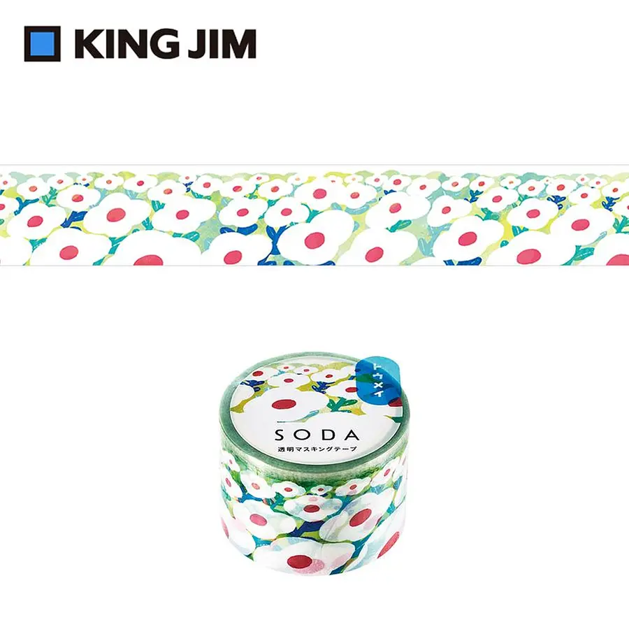 KING JIM Hitotoki Soda透明PET卷狀膠帶 第1彈/ 30MM/ 盛開花圃