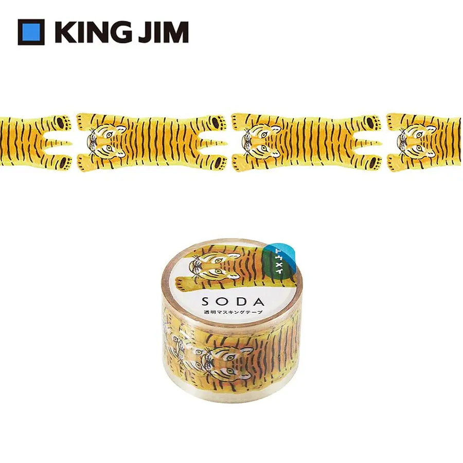 KING JIM Hitotoki Soda透明PET卷狀膠帶 第1彈/ 30MM/ 老虎