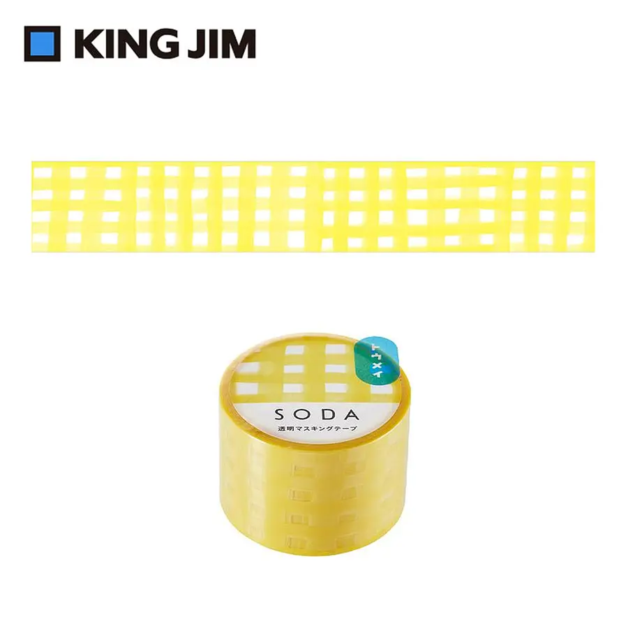 KING JIM Hitotoki Soda透明PET卷狀膠帶 第1彈/ 30MM/ 黃方格