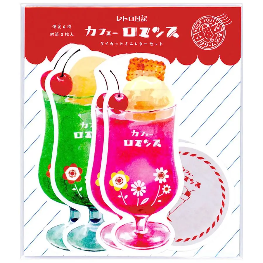 日本 Wa-Life 復古日記系列 造型迷你信封信紙組/ 冰淇淋蘇打
