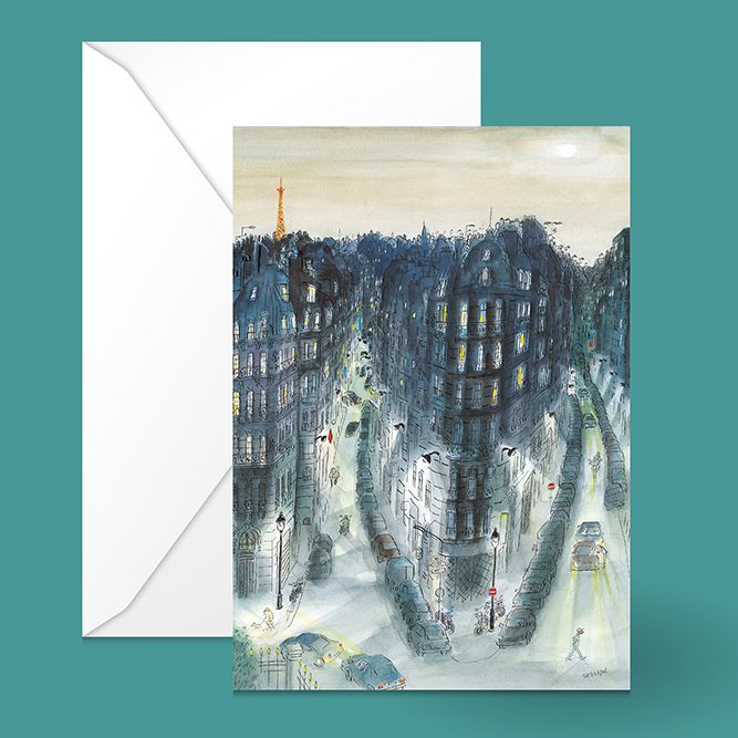 法國Image Republic 雙卡/ 插畫家Jean-Jacques Sempé系列/ 夜晚的巴黎/ 10.5X15CM