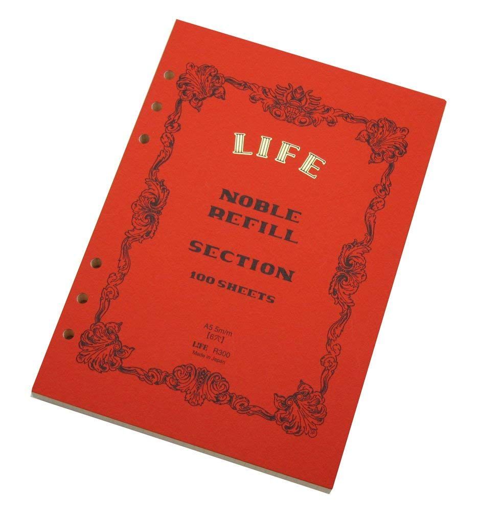 日本 LiFE R Noble 活頁紙筆記本/ A5/ 橘/ 方格/ 6孔
