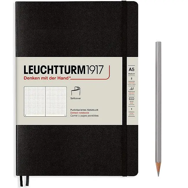 德國 LEUCHTTURM1917 軟殼筆記本 A5/ 黑/ 方點