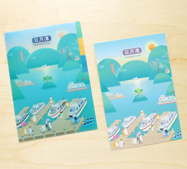 MIIN三層資料夾與明信片組/ 貓狗散步/ 日月潭
