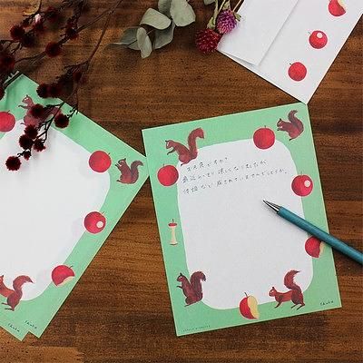 日本 cozyca products 信封信紙組/ 西淑/ 松鼠&紅蘋果