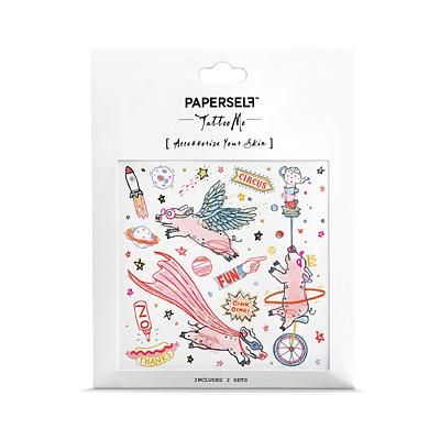 PAPERSELF刺青貼紙/ 飛天粉紅豬Superhero Pigs/ 2入