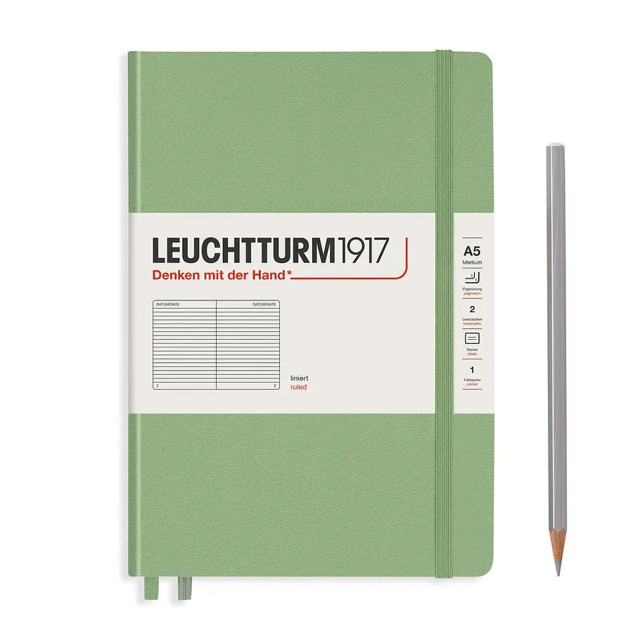 德國 LEUCHTTURM1917 硬殼筆記本 A5/ 鼠尾草綠/ 橫線
