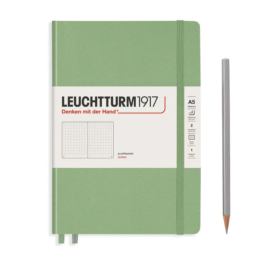 德國 LEUCHTTURM1917 硬殼筆記本 A5/ 鼠尾草綠/ 方點