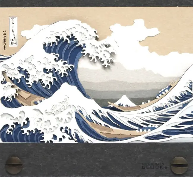 日本OMOSHIROI BLOCK紙雕模型便條紙/ 富嶽三十六景/ 神奈川沖浪裏