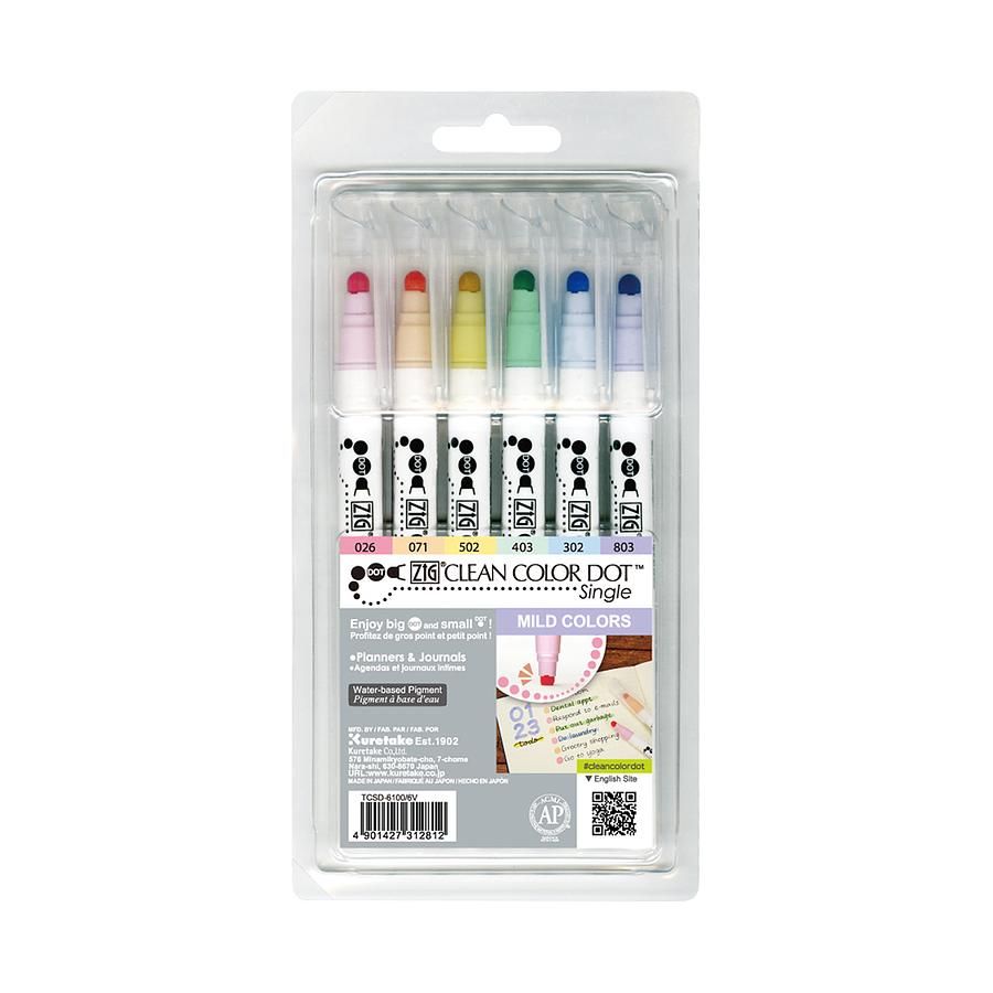 吳竹ZIG Clean Color Dot單頭點點筆/ 粉彩色/ 6入