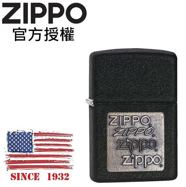 ZIPPO 黑裂漆徽章(金)防風打火機 / 美國設計款