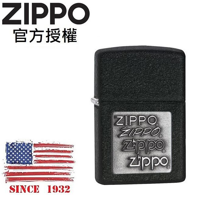 ZIPPO 黑裂漆徽章(銀)防風打火機 / 美國設計款