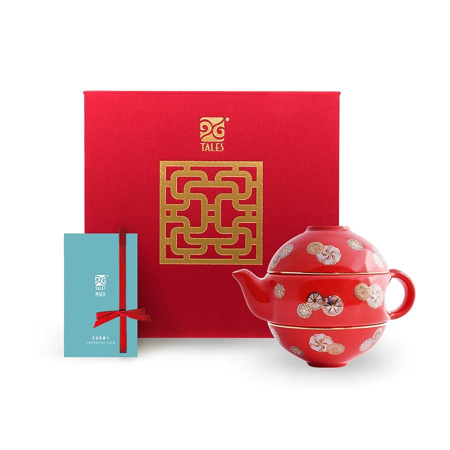 TALES神話言-新乾隆美學-玲瓏壺-胭紅團花(一壺二杯)