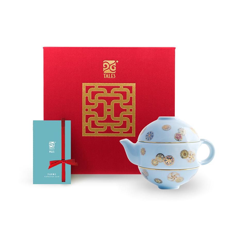 TALES神話言-新乾隆美學-玲瓏壺-花青團花(一壺二杯)