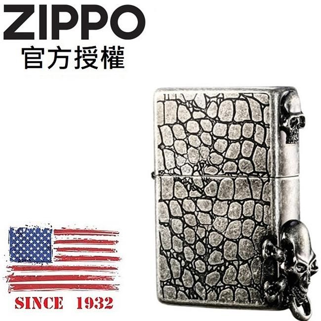ZIPPO 岩石骷髏徽章(仿古銀)防風打火機 / 韓國設計款