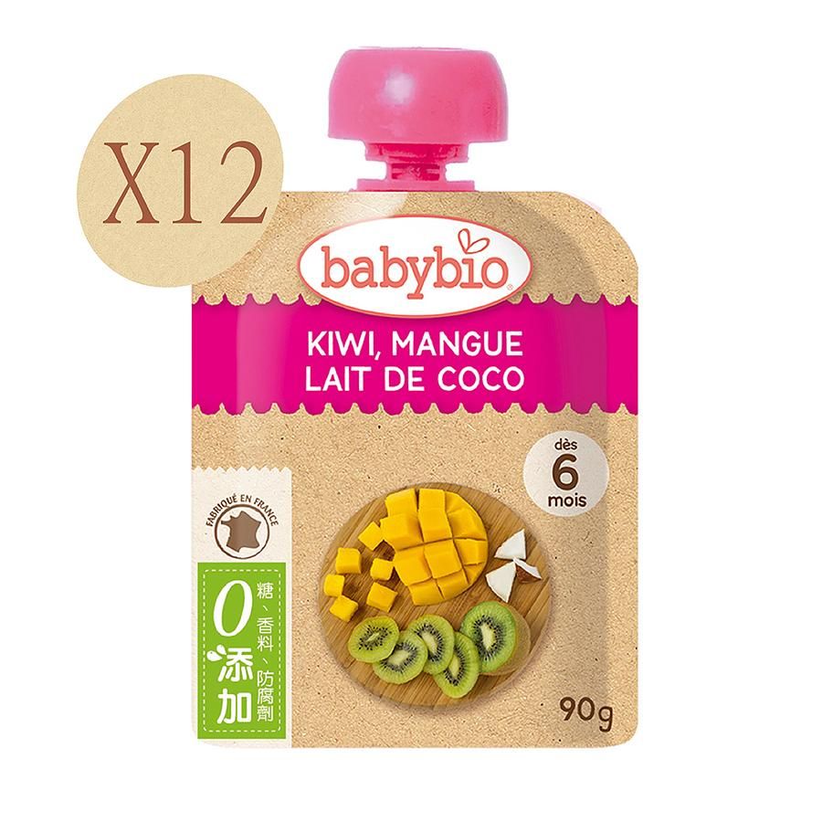 法國Babybio 生機奇異果芒果椰奶纖果泥90gX12