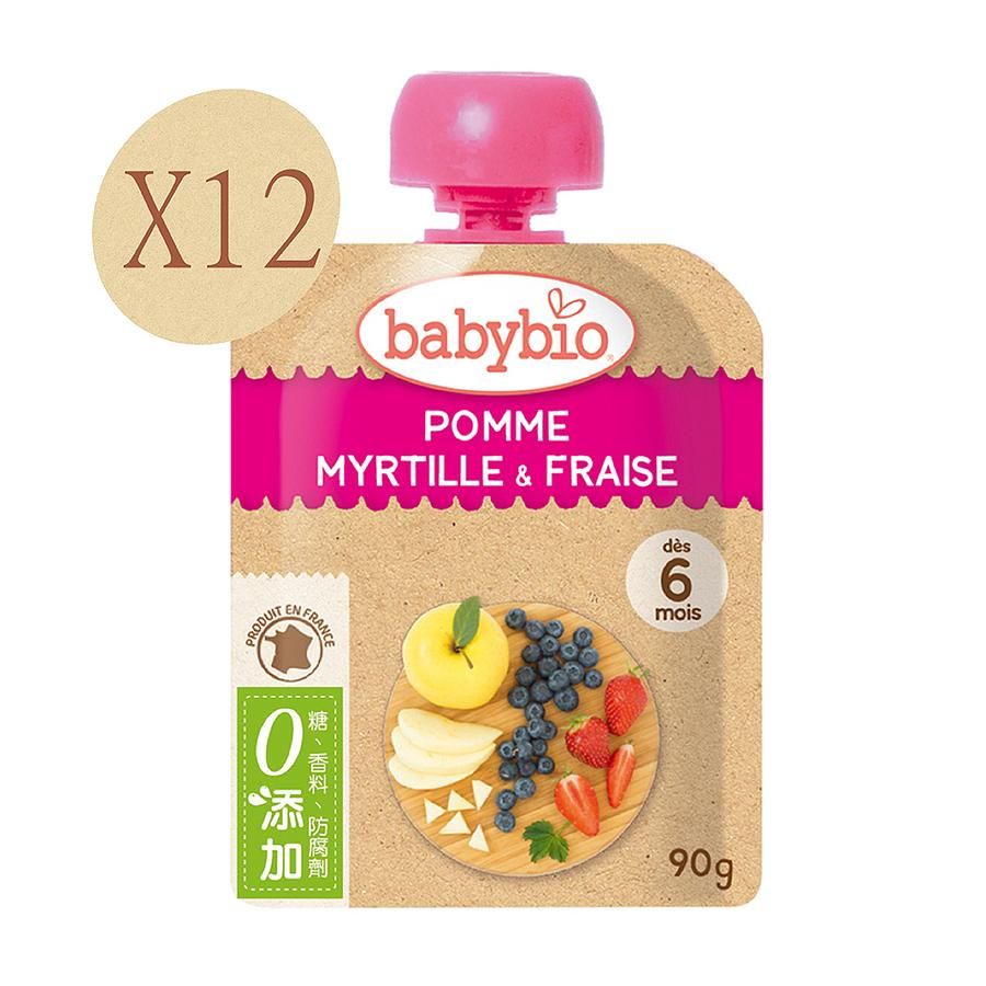 法國Babybio 生機蘋果藍莓草莓纖果泥90gX12