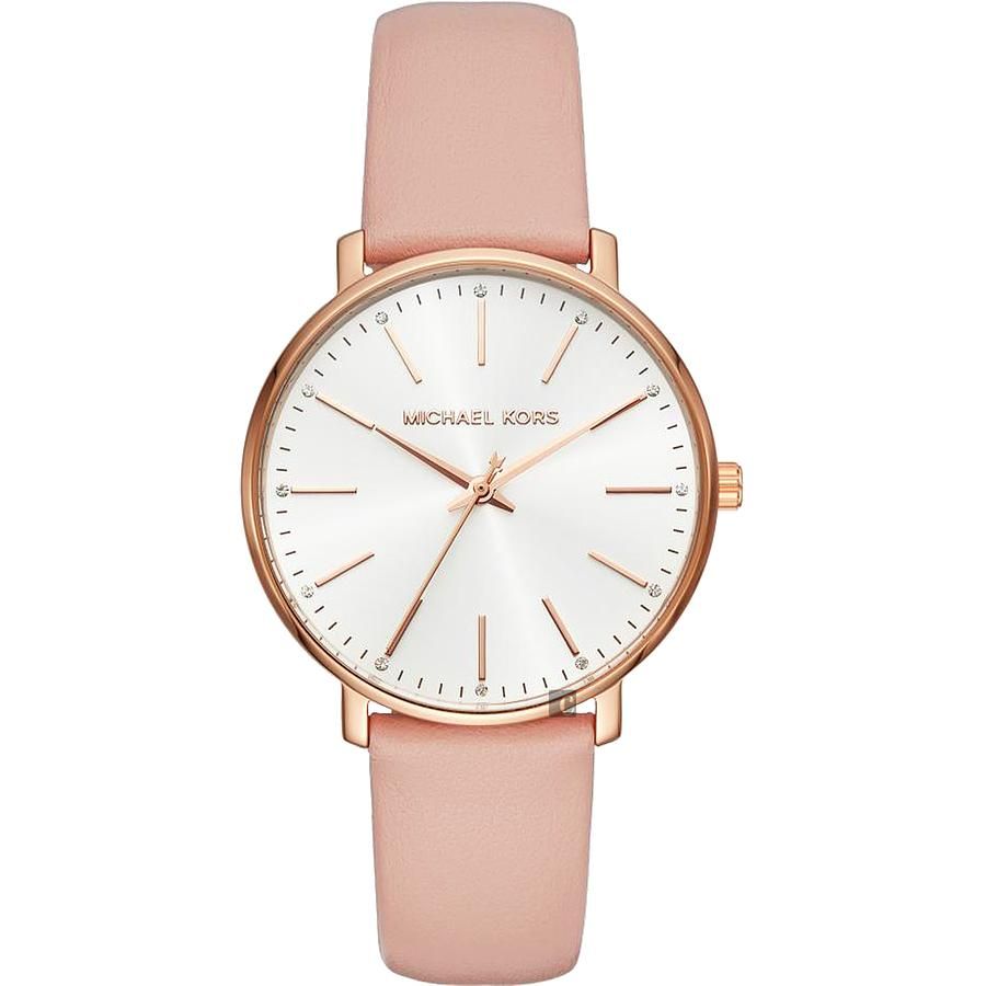Michael Kors Pyper 紐約時尚女錶-銀x玫塊金框x粉色錶帶/38mm MK2741