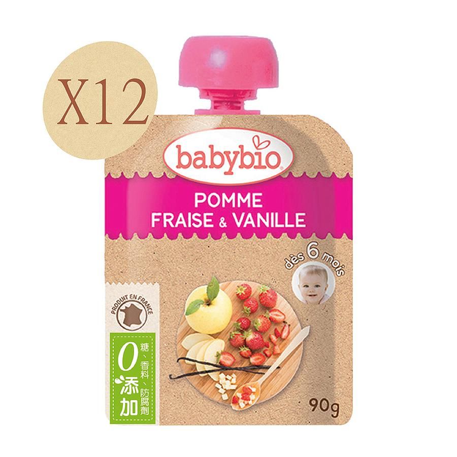 法國Babybio 生機蘋果草莓纖果泥90gX12