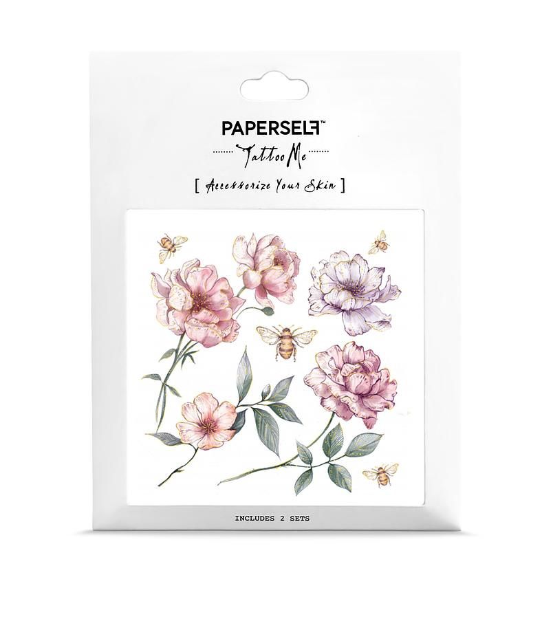 PAPERSELF刺青貼紙/ 莫蘭緹花Bee's garden/ 2入