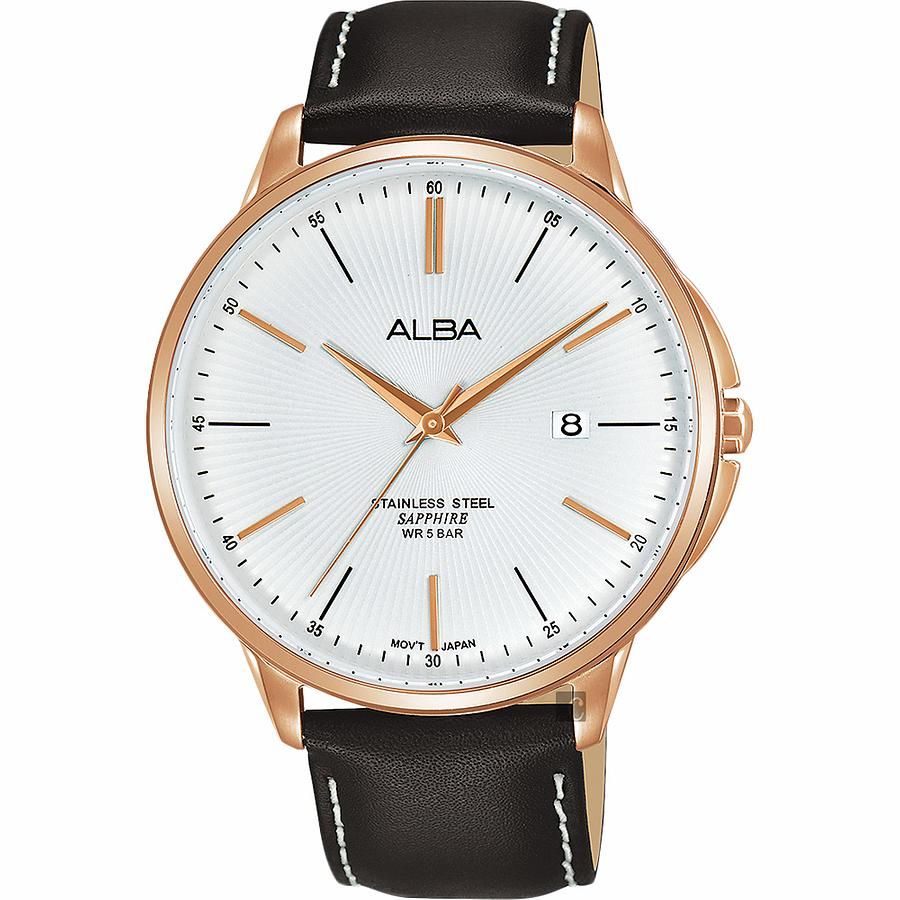 ALBA 雅柏 城市系列時尚手錶(AS9H36X1)-銀x咖啡色錶帶/42mm VJ42-X267J