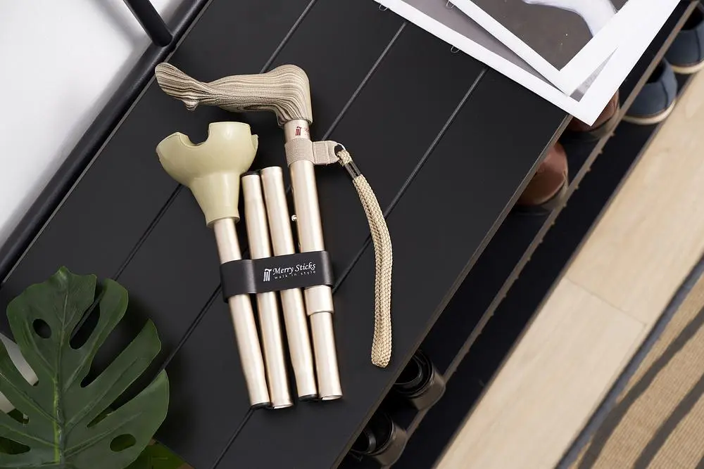 Merry Sticks悅杖自立式人體工學折疊手杖/ 香檳金/ 右手用