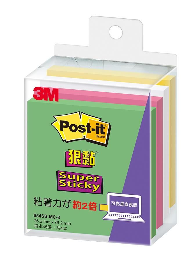 3M 利貼狠黏便條紙/ 深綠+粉紅+白+黃