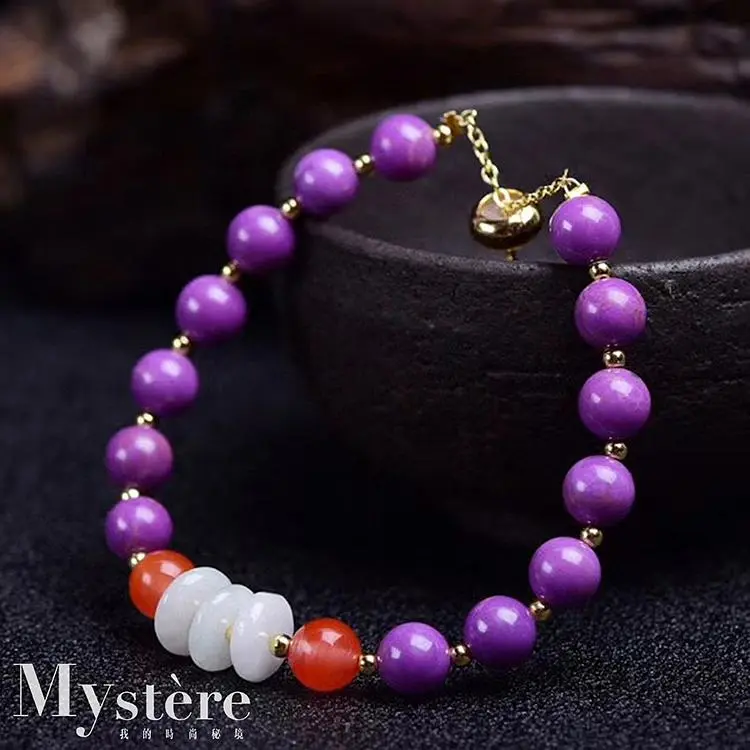 My'stere14K包金~天然紫雲母配瑪瑙翡翠手鍊