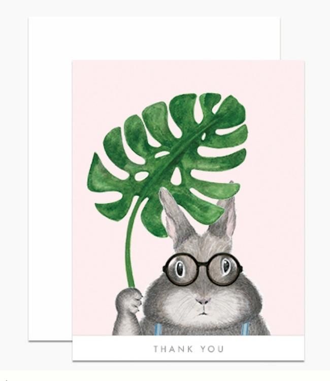 DEAR HANCOCK感謝卡/ Bunny With Monstera/ 兔子與龜背芋