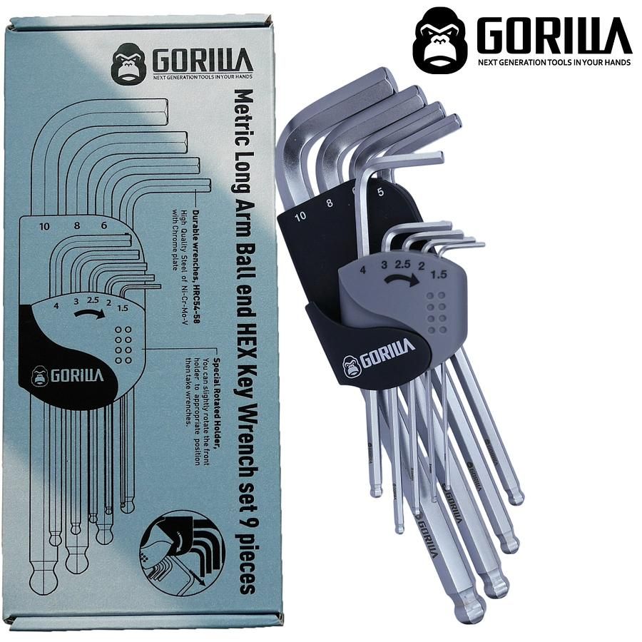 【GORILLA 紳士質人手工具】9in1六角扳手組(9pcs公制內六角球頭扳手) 台灣製造精品