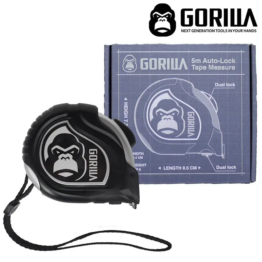 【GORILLA 紳士質人手工具】銀灰雙面5M文公尺捲尺(五公尺自動煞車捲尺)