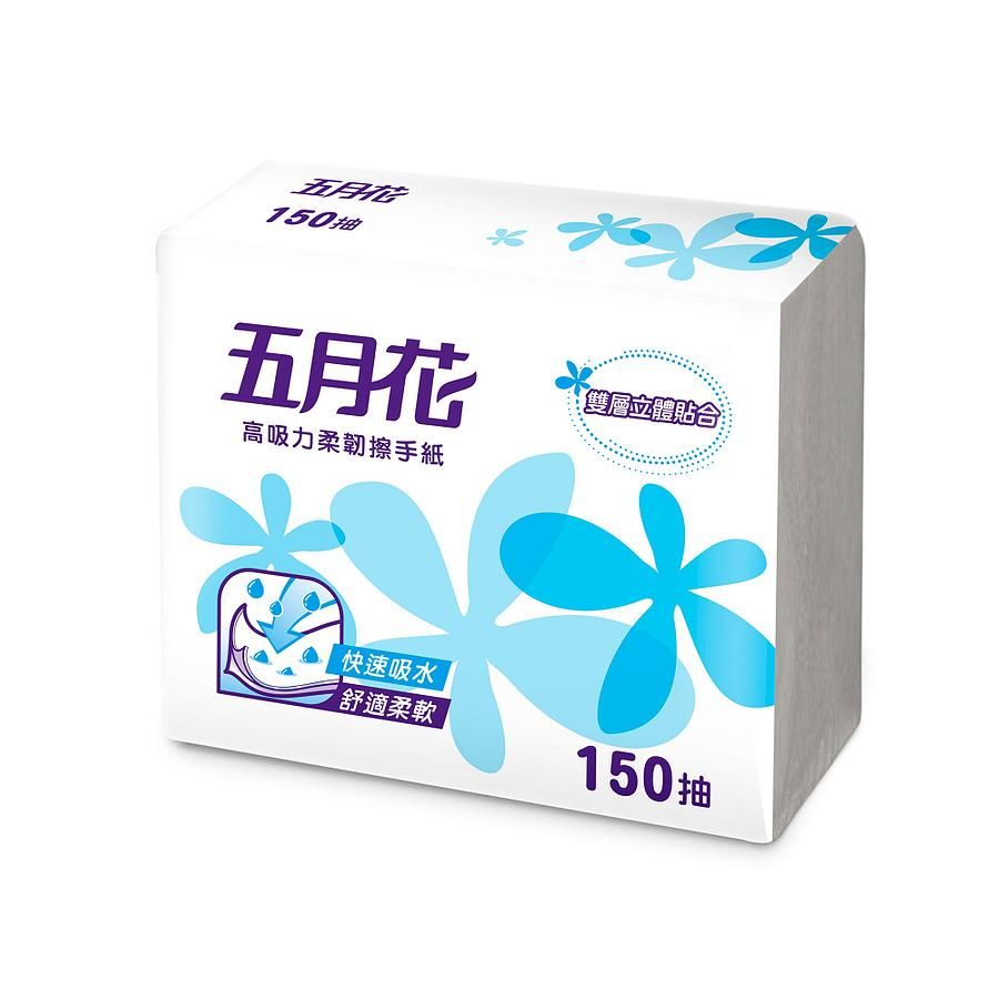 強韌不易破好安心▶五月花 高吸力柔韌擦手紙150張x20包