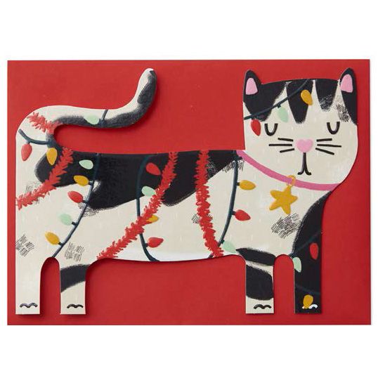 英國RASPBERRY BLOSSOM 聖誕卡/ Pawsome/ Cat with Little Bulbs