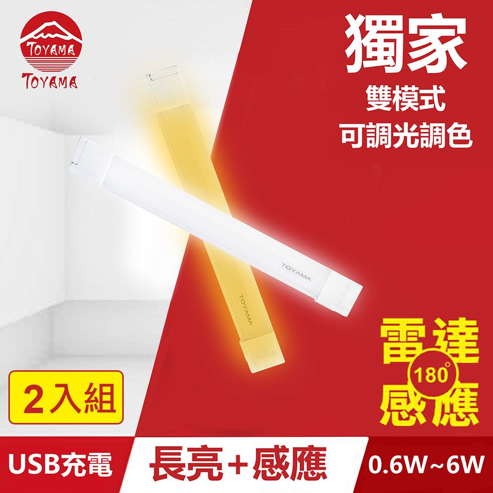 TOYAMA特亞馬TS2磁吸USB充電可調光雙模式長亮+感應LED燈0.6W~6W 2入組 雙模式(長亮照明、感應照明)