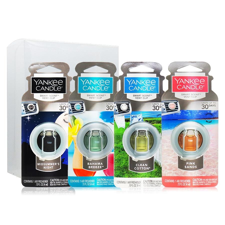 YANKEE CANDLE 車用香氛液體芳香夾套組[粉紅沙+清爽棉+仲夏之夜+巴哈馬微風](4mlX4)/ 平行輸入