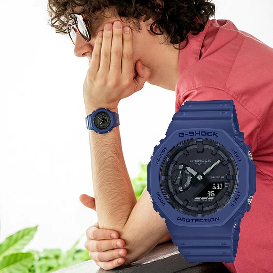 CASIO 卡西歐 G-SHOCK 農家橡樹 耐衝擊八角雙顯電子錶-藍 GA-2100-2A